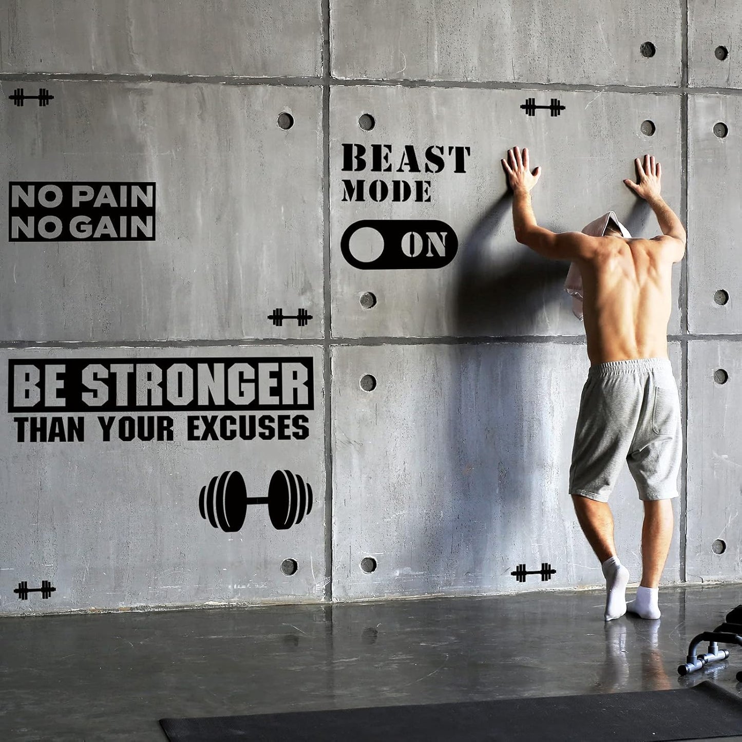 Zonon Gym Wall Decal Set - Inspirational Quotes Vinyl Art for Fitness | Be Stronger Than Your Excuses, 3 Pieces