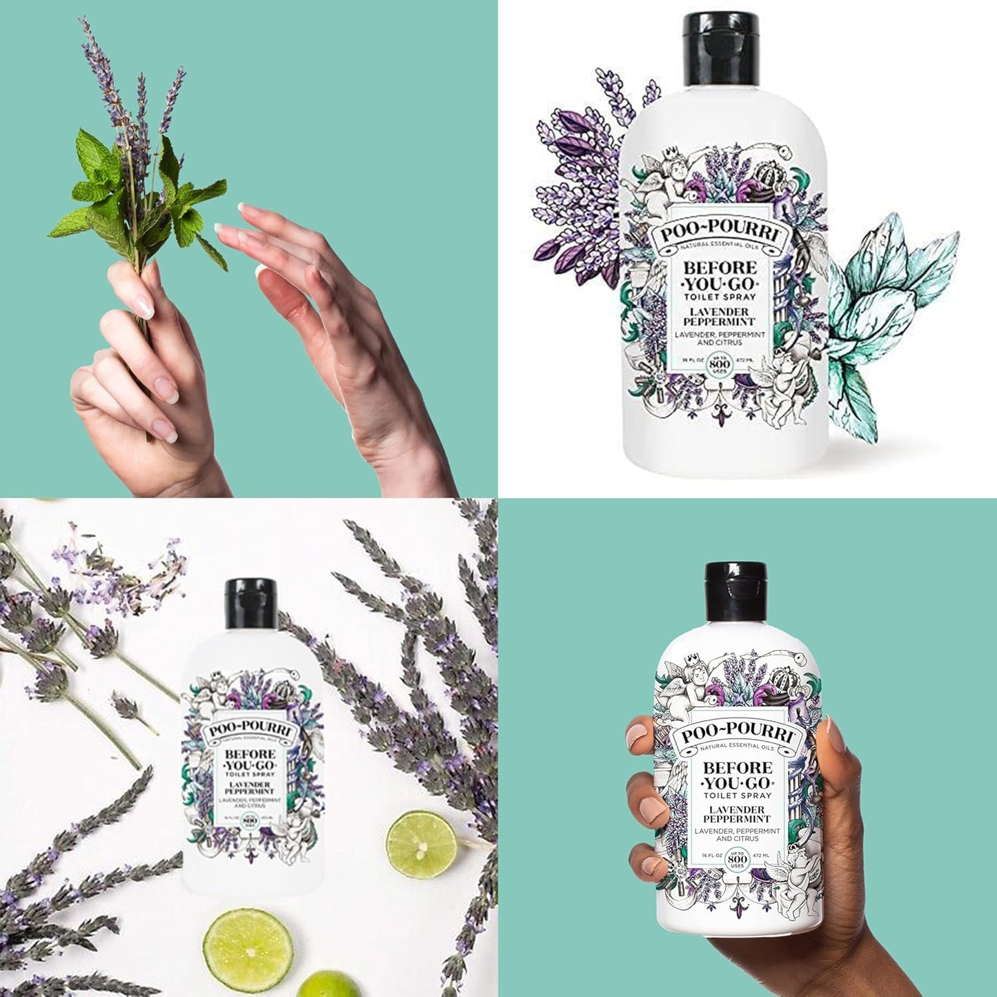 Poo-Pourri Before-You-Go Toilet Spray Refill - Lavender Peppermint | 16 Fl Oz, Up to 800 Uses, Essential Oil Deodorizer