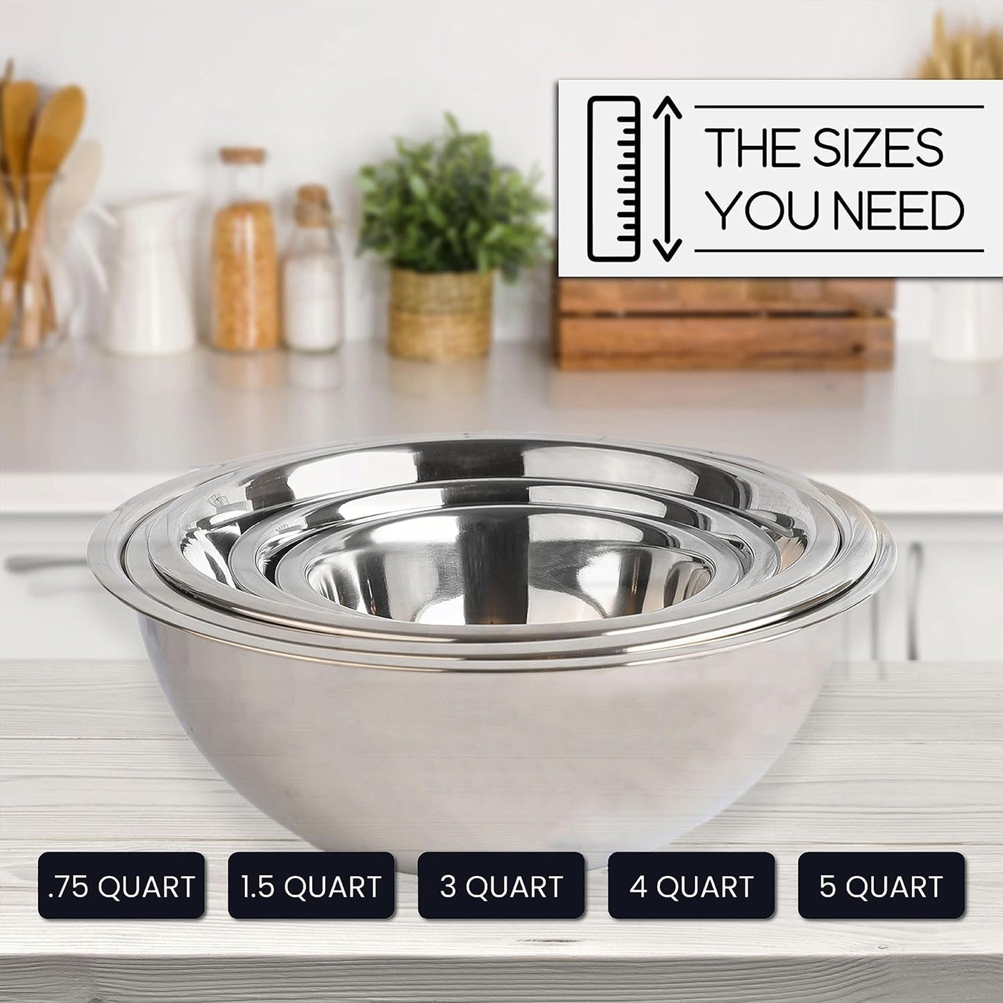 WHYSKO Stainless Steel Mixing Bowl Set - 5-Piece Eco-Friendly Food Storage Organizers | Heavy Duty for Home & Kitchen