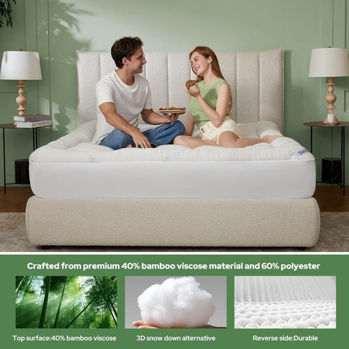 BEDLORE Queen Mattress Topper - Soft Bamboo Viscose Pillow Top for Back Pain Relief | Fits 6-18 Inch Mattresses