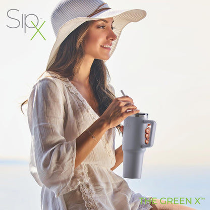 SIPX™ Insulated Tumbler 30 oz - Vacuum-Sealed Stainless Steel with Handle & Straw | Leakproof & Cupholder Friendly - Grey