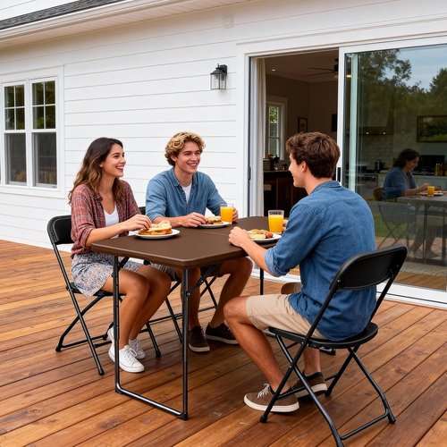 Folding Table | 4FT Heavy Duty Plastic with Handle - Portable & Foldable for Outdoor Events, Brown
