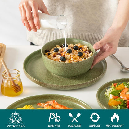 Vancasso ZERMATT Dinnerware Set - 24-Piece Stoneware Dish Set for 8 | Scratch Resistant, Dishwasher & Microwave Safe, Green
