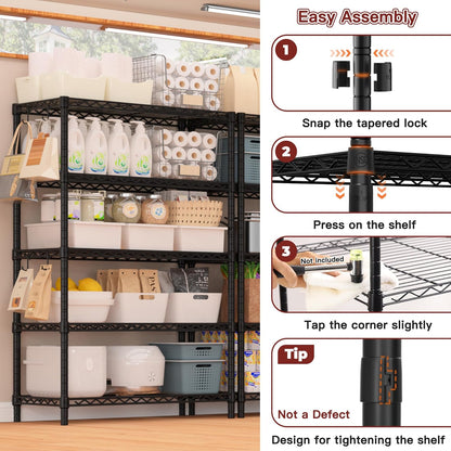 PrimeZone Wire Metal Storage Shelves - Heavy Duty 5-Tier Adjustable Organizer Rack | NSF-Certified Steel, 35.5" W x 14" D x 72" H, Black