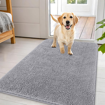 OLANLY Dog Door Mat - Absorbent Non-Slip Chenille Mat for Muddy Paws | 44x32 Light Grey Indoor Carpet