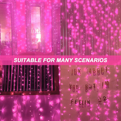 Skiennix Curtain Lights - 8 Modes LED String Lights for Pink Room Decor, Garden & Party Use