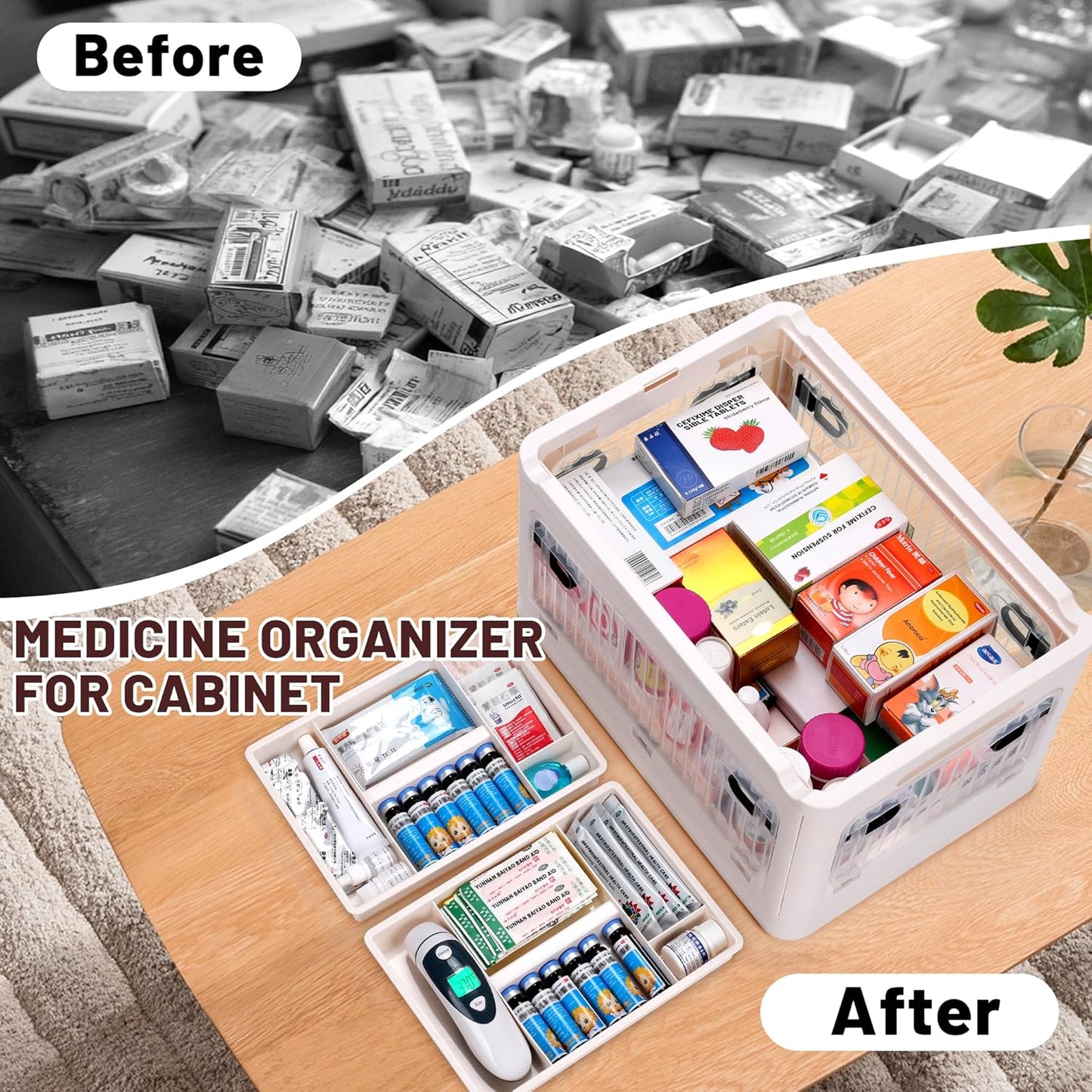 Skiennix 24 QT Medicine Organizer - Extra Large Collapsible Storage Box with Removable Tray & Wheels