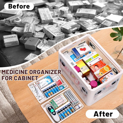 Skiennix 24 QT Medicine Organizer - Extra Large Collapsible Storage Box with Removable Tray & Wheels