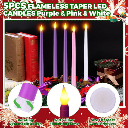 Skiennix 11-Inch Christmas Advent Wreath - 5 Flameless Taper Candles with Pine Cones & Poinsettias