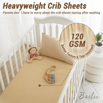 Bailix Heavyweight Muslin Baby Crib Sheets - 2PCS Neutral Fitted 100% Organic Cotton | Soft & Breathable (Cream, Coffee)