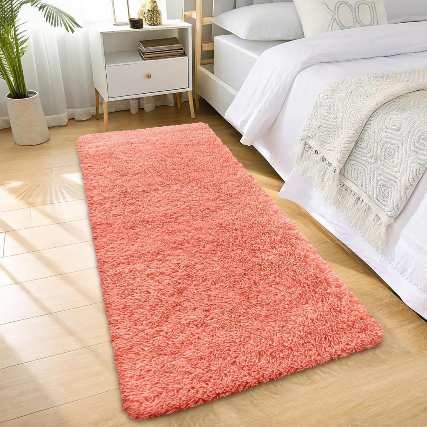 OLANLY Runner Rugs - 2x8 Machine Washable Soft Fluffy Shaggy Carpet for Bedroom & Hallway | Coral Red