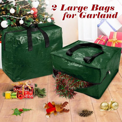 BlessedSeason Christmas Tree Storage Bag - 7.5 Ft Waterproof Design with 2 Large Tinsel Garland Bags, Green