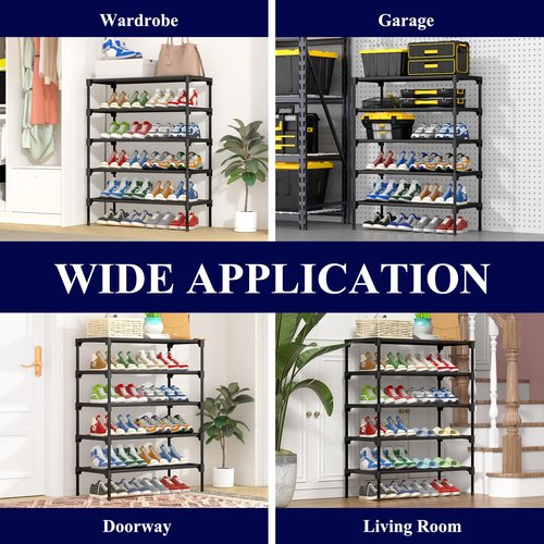 Kitsure Shoe Rack - Non-Woven Shoe Rack Shelf, Shoe Organizer for Closet, Entryway, Garage & Corridor, Stackable Shoe Shelves, 27.5" Wide - 5 Tier, Black