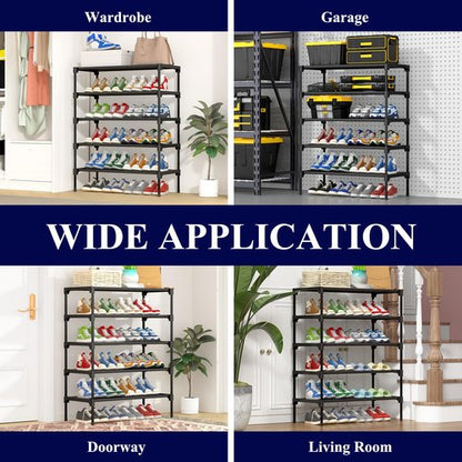 Kitsure Shoe Rack - Non-Woven Shoe Rack Shelf, Shoe Organizer for Closet, Entryway, Garage & Corridor, Stackable Shoe Shelves, 27.5" Wide - 5 Tier, Black