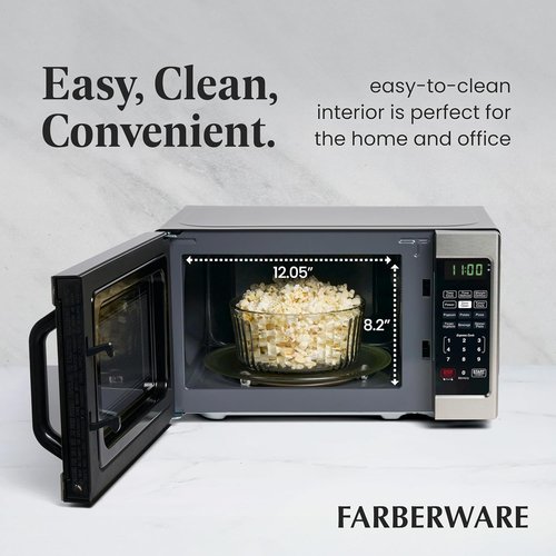 Farberware 0.7 Cu. Ft. Microwave Oven - 700 Watts, Auto Cook, Defrost, Easy Clean | Stainless Steel