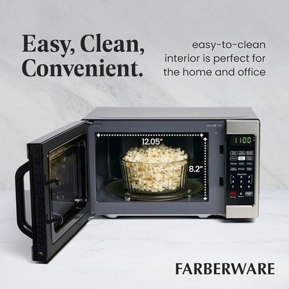 Farberware 0.7 Cu. Ft. Microwave Oven - 700 Watts, Auto Cook, Defrost, Easy Clean | Stainless Steel