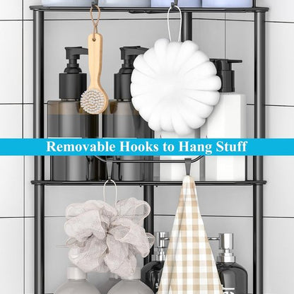 HuggieGems 5-Tier Corner Shower Caddy Organizer - Stylish Matt Black Bathroom Shelf Stand with Hooks