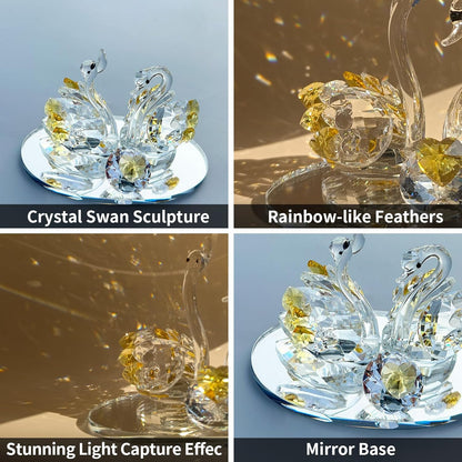 Skiennix Handcrafted Crystal Swan Figurine - Elegant Decorative Glass Collectible | Golden Accent for Home & Gifts
