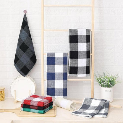 Homaxy Cotton Waffle Weave Kitchen Towels - Super Soft & Absorbent, 13 x 28 Inches | 4-Pack in White & Black