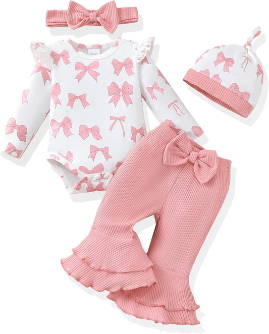 Renotemy Preemie Newborn Baby Girl Clothes - Cute Bell Bottoms Romper Set for Fall & Winter