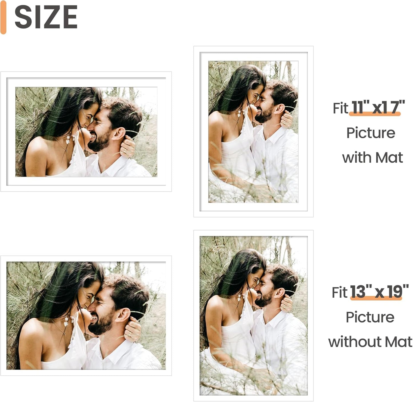 Upsimples 13x19 Picture Frame - Versatile Wall Hanging for 11x17 or 13x19 Photos, White, 1 Pack