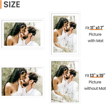 Upsimples 13x19 Picture Frame - Versatile Wall Hanging for 11x17 or 13x19 Photos, White, 1 Pack