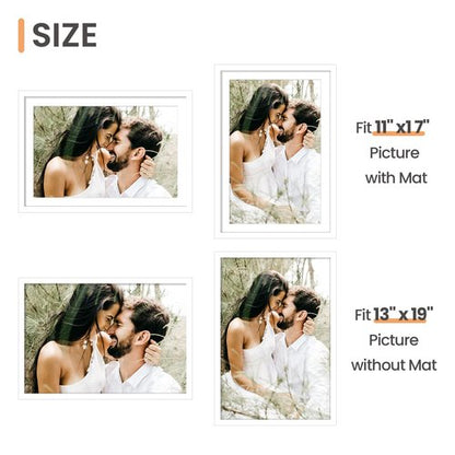 upsimples 13x19 Picture Frame, Display Pictures 11x17 with Mat or 13 x 19 Without, Wall Hanging Poster Frames, White, 1 Pack