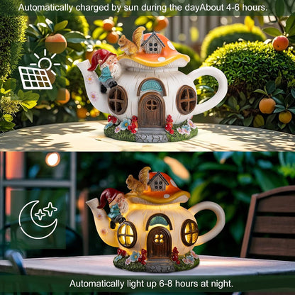 Twinbling Solar Fairy House - Outdoor Garden Statue with Gnome & Squirrel Figurine | Perfect Fairy Garden Accessory for Patio, Lawn & Balcony