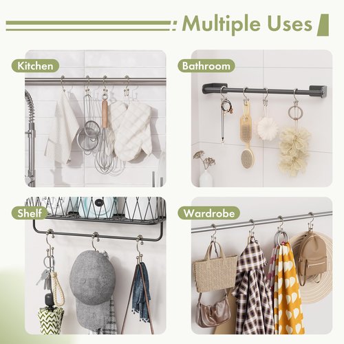 Amazer Shower Curtain Hooks, 12PCS Rust-Resistant Metal Double Shower Curtain Rings for Curtain Rolling Shower Hooks, Shower Rings for Bathroom Shower Curtain Rod, Nickel