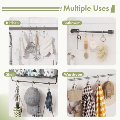 Amazer Shower Curtain Hooks, 12PCS Rust-Resistant Metal Double Shower Curtain Rings for Curtain Rolling Shower Hooks, Shower Rings for Bathroom Shower Curtain Rod, Nickel
