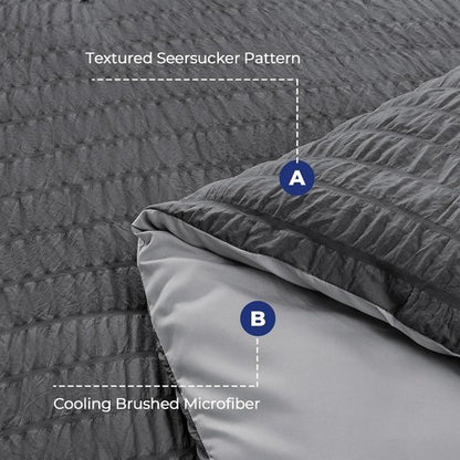 HYMOKEGE King Size Comforter Set - Luxury 7-Piece Bedding Set in Dark Grey/Light Grey | All-Season Comfort