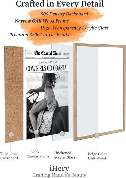iHery Cowgirls Go Coastal Canvas Wall Art - Trendy 8x10in Framed Newspaper Decor for Bedroom & Living Room