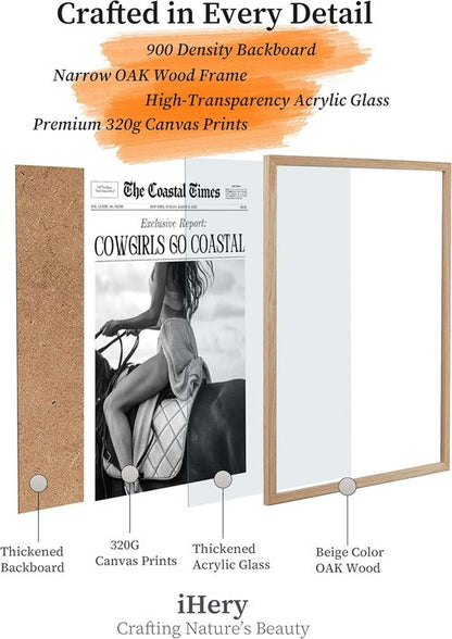 iHery Cowgirls Go Coastal Canvas Wall Art - Trendy 8x10in Framed Newspaper Decor for Bedroom & Living Room