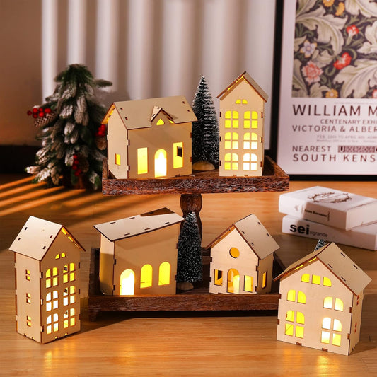 Regine Switzerland Christmas Village Set - 12 Unassembled Houses with 6 LED Candle Lights | Festive Ornaments for Holiday Decor
