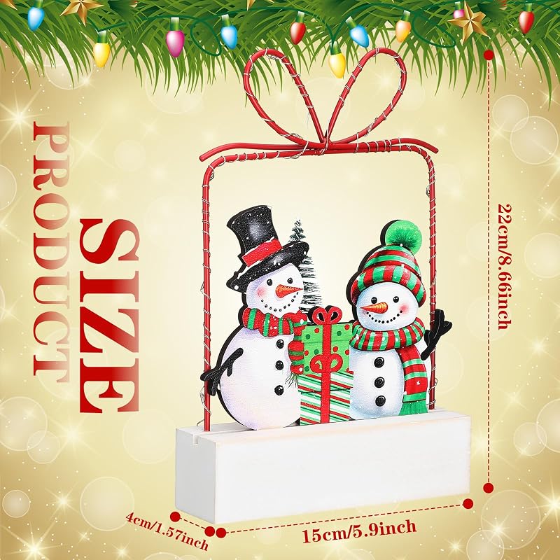 Wooden Lighted Christmas Snowman Tabletop Decor - Battery Operated