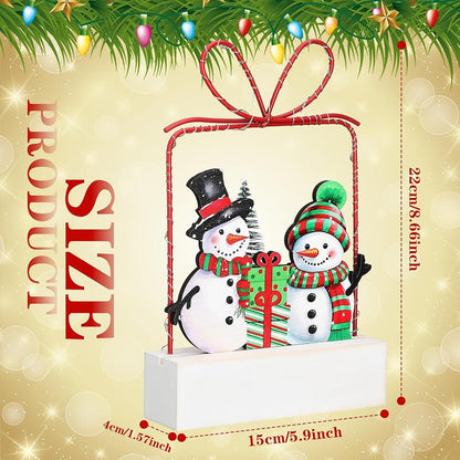 Wooden Lighted Christmas Snowman Tabletop Decor - Battery Operated