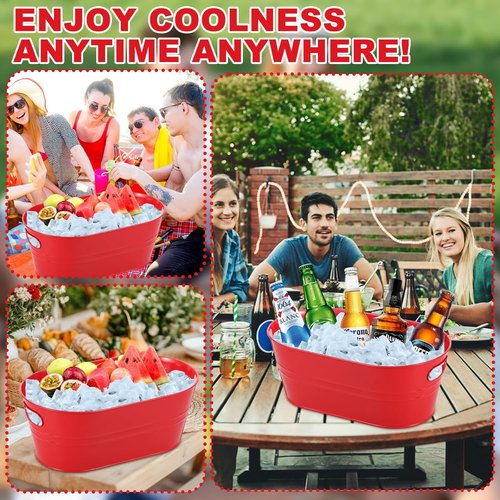 4Pcs 3 Gallon Red Galvanized Bucket Ice Bucket Large Metal Drink Buckets for Parties Beer Beverage Tub with Scoops for Champagne Cocktails Wine Cooling for Mimosa Bar Supplies