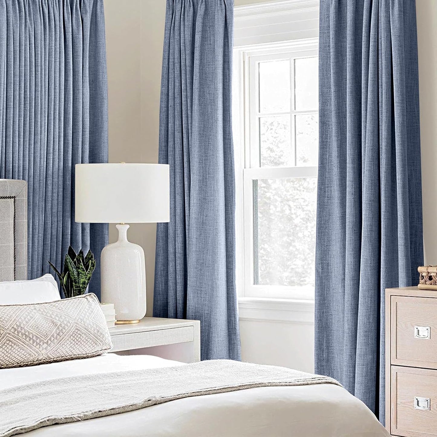 MIULEE Blackout Curtains - 100% Thermal Insulated Linen Texture Drapes | Stone Blue, 52x108 Inch (2 Panels)