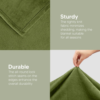 Utopia Bedding Fleece Blanket Queen Size Olive 300GSM Luxury Fuzzy Soft Anti-Static Microfiber Bed Blanket (90x90 Inch)