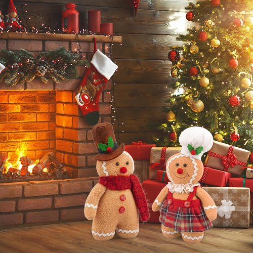 Gingerbread Plush Ornaments - 12.6 Inch Stuffed Animal Christmas Decor Gift for Kids | Set of 2