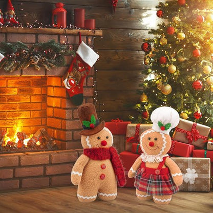 Gingerbread Plush Ornaments - 12.6 Inch Stuffed Animal Christmas Decor Gift for Kids | Set of 2
