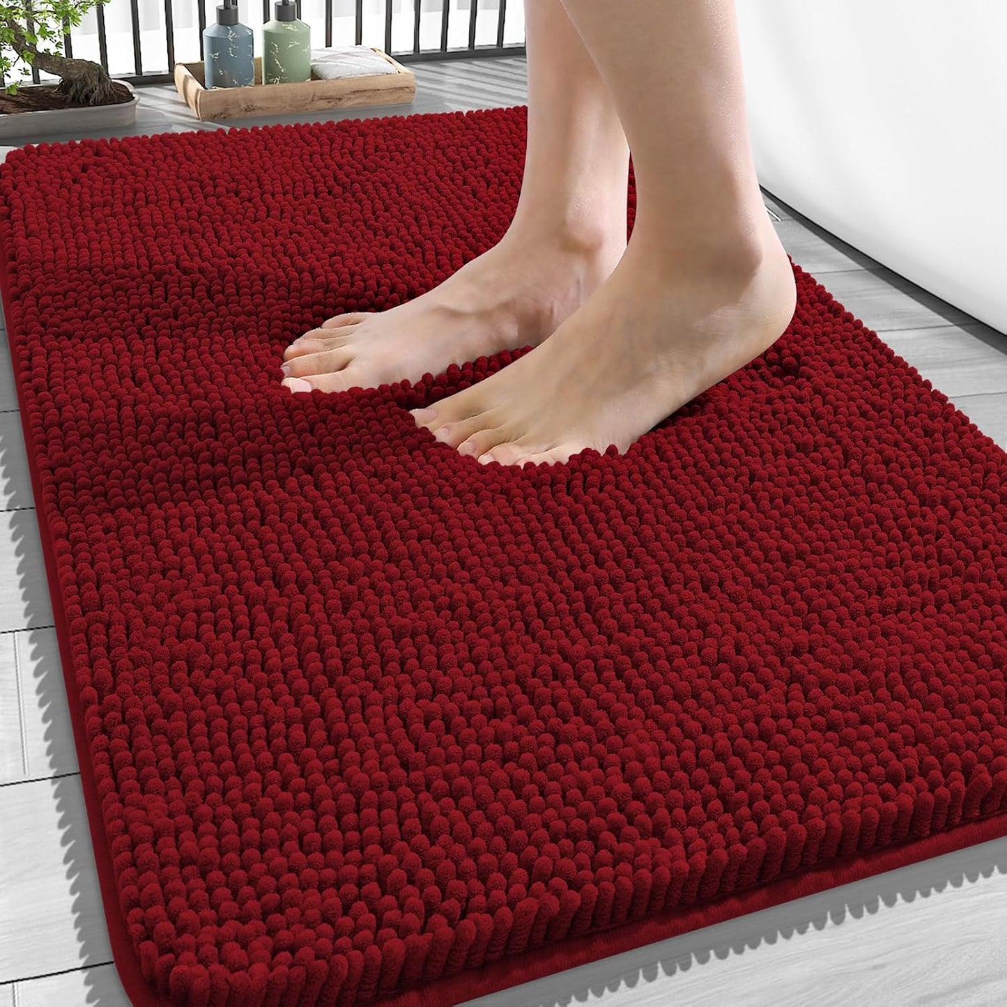 OLANLY Bath Rugs - Extra Soft Chenille with Rubber Backing | Quick Dry, Machine Washable, 34x21, Red