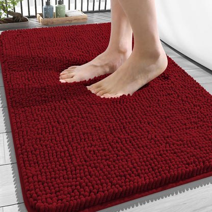OLANLY Bath Rugs - Extra Soft Chenille with Rubber Backing | Quick Dry, Machine Washable, 34x21, Red
