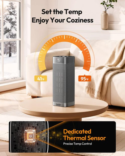 Gaiatop Space Heaters for Indoor Use, Portable Electric Heater with Thermostat, 1500W PTC Ceramic Room Heater with Remote, 5 Modes, 60° Oscillating, 12H Timer Fast Heating Bedroom Office Bathroom Home