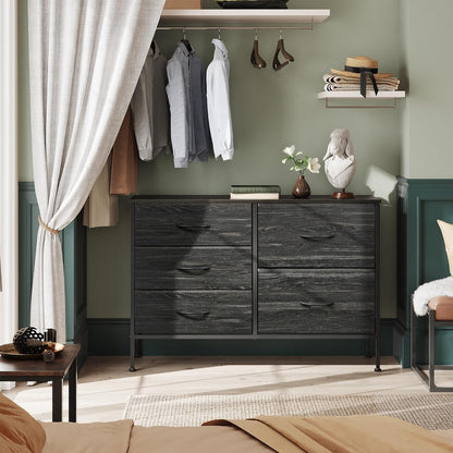 WLIVE Dresser - 5 Drawer Chest with Organizers | Stylish Fabric Storage for Bedroom & Living Room - Charcoal Black