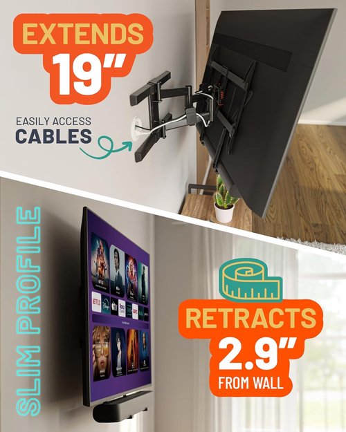 ECHOGEAR Full Motion TV Wall Mount Bracket - Smooth Extension, Swivel & Tilt for TVs Up to 82" | Easy Install & Cable Management