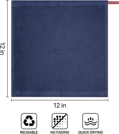 Skiennix 100% Cotton Waffle Weave Kitchen Towels - Ultra Soft & Absorbent 6 Pack | Quick Drying, Dark Blue, 12x12 Inches