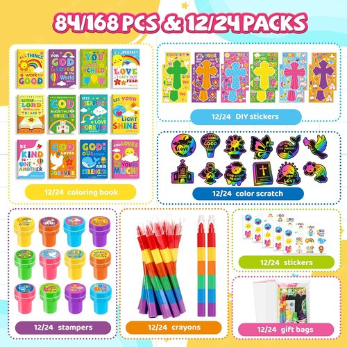 BenLouis Bible Coloring Set - Christian Inspirational Verses for Kids | 24 Bulk Party Favors