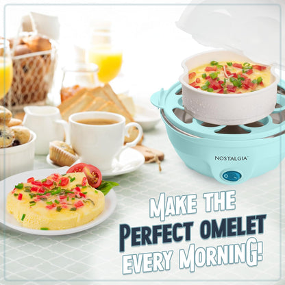 Nostalgia Retro Egg Cooker - Large Capacity for Hard-Boiled, Poached, and Scrambled Eggs | Aqua Finish