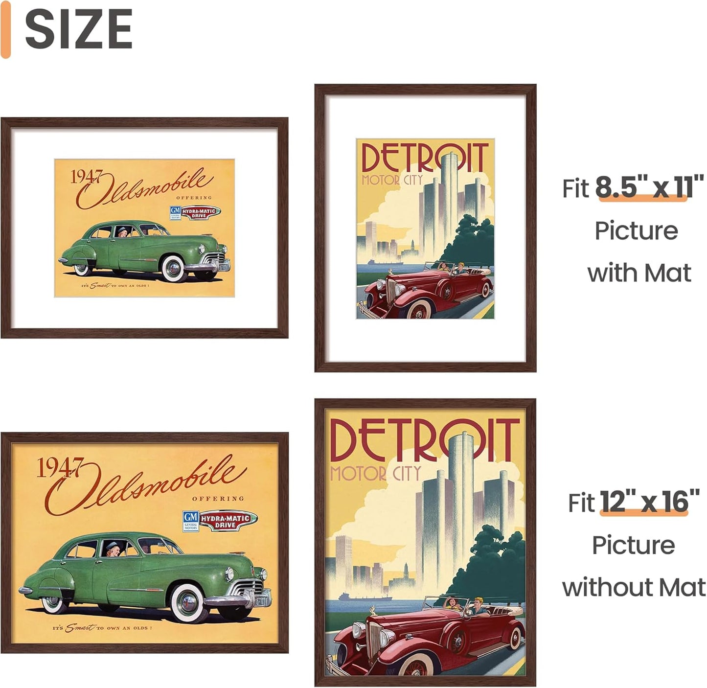 Upsimples 12x16 Picture Frame Set of 5 - Versatile Wall Gallery Frames for 8.5x11 or 12x16 Photos | Brown